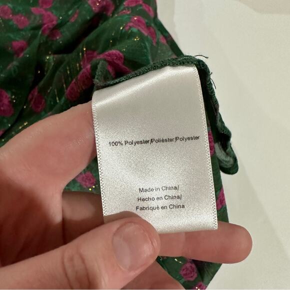 ModCloth‎ Green & Pink Floral Metallic Sheer Long Sleeve Blouse Size M - Picture 6 of 8